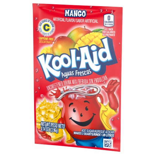 Kool Aid Unsweetened Mango Powdered Soft Drink Mix Packet Perspective: right