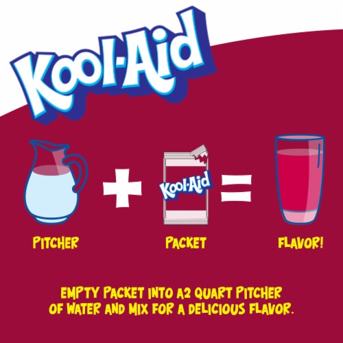 Kool Aid Unsweetened Black Cherry Red Powdered Soft Drink Mix Packet Perspective: right