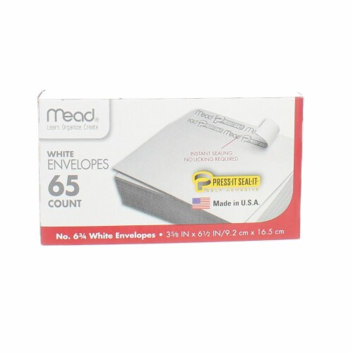 Mead Press-It Seal-It White Envelopes, 3.625in X 6.5in, #6.75, 65 Ct Perspective: right