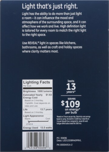 GE Reveal 13 Watt (Replaces 65 Watt) BR40 HD LED Light Bulb Perspective: right