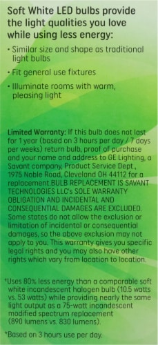 GE 75-Watt (10.5-Watt) A19 LED Light Bulb - Soft White Perspective: right