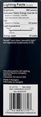 GE Reveal® HD+ 43 Watt A19 Soft White Halogen Bulb Perspective: right