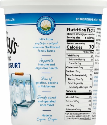 Nancy's Organic Probiotic Nonfat Plain Yogurt Perspective: right