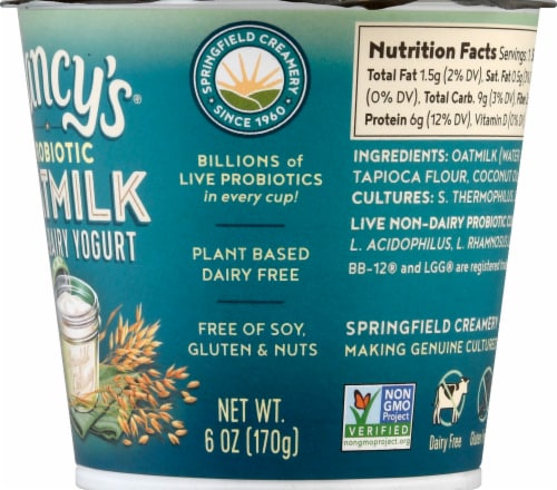 Nancy's Plain Dairy Free Probiotic Oat Milk Yogurt Cup Perspective: right