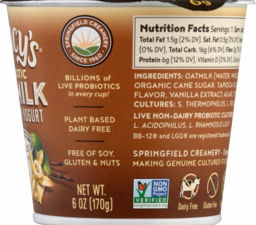 Nancy's Vanilla Dairy Free Probiotic Oat Milk Yogurt Cup Perspective: right