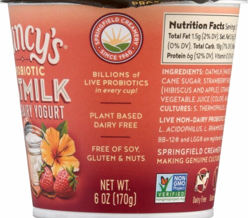 Nancy's® Strawberry Hibiscus Dairy Free Probiotic Oat Milk Yogurt Cup Perspective: right