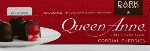 Queen Anne® Dark Chocolate Cordial Cherries Holiday Candy Gift Box Perspective: right