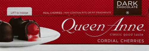Queen Anne® Dark Chocolate Cordial Cherries Holiday Candy Gift Box Perspective: right