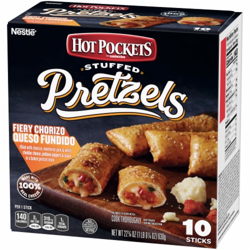 Hot Pockets Fiery Chorizo Queso Fundido Stuffed Pretzels Perspective: right
