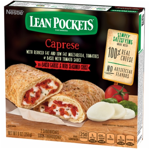 Lean Pockets Caprese Basil Mozzarella & Tomato Sandwiches 2 Count Perspective: right