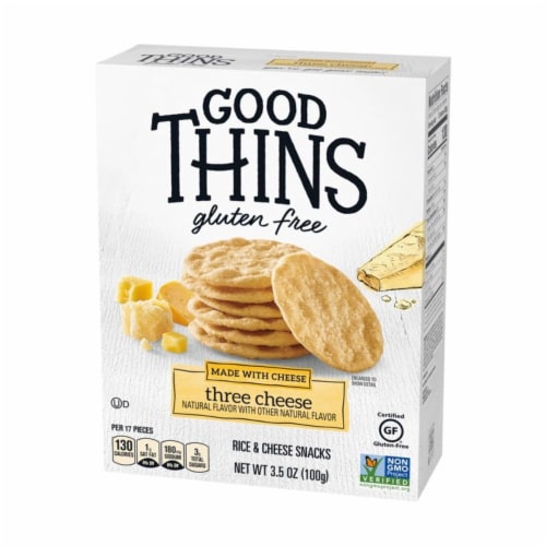 Good Thins Three Cheese Rice & Cheese Snacks Gluten Free Crackers Perspective: right
