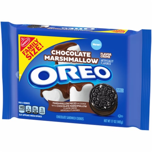 Oreo Chocolate Marshmallow Flavor Creme Chocolate Sandwich Cookies Perspective: right