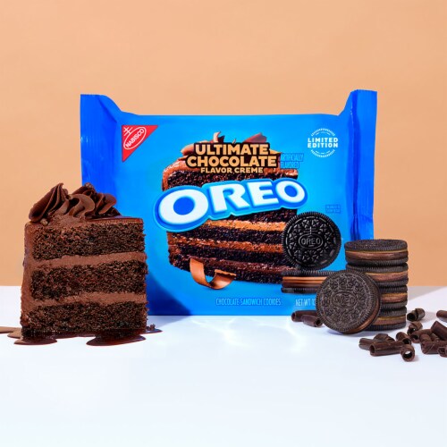 Oreo Ultimate Chocolate Flavor Creme Chocolate Sandwich Cookies Limited Edition Perspective: right