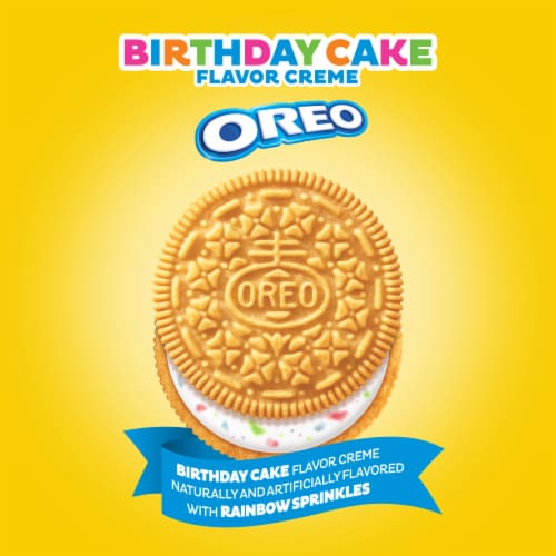 OREO Golden Birthday Cake Creme Sandwich Cookies Perspective: right