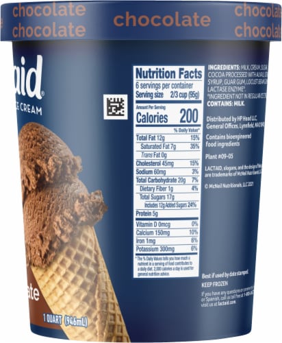 Lactaid Chocolate Ice Cream Ice Cream Tub Perspective: right