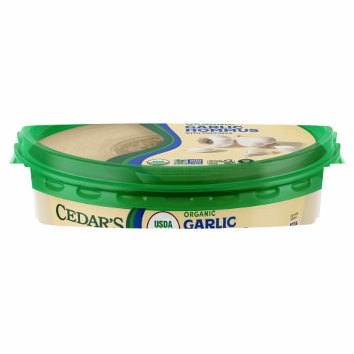 Cedar's Topped Organic Garlic Hommus Perspective: right