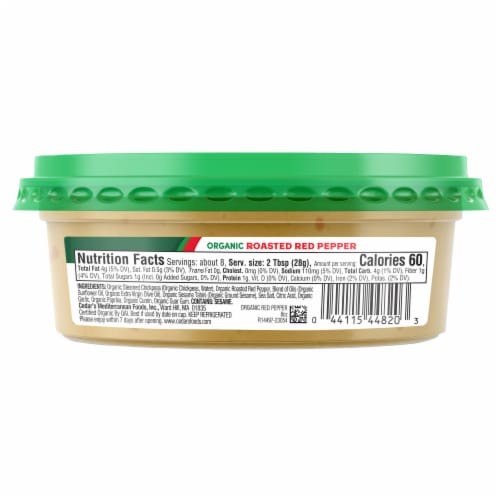 Cedar's Foods Organic Roasted Red Pepper Hommus Perspective: right