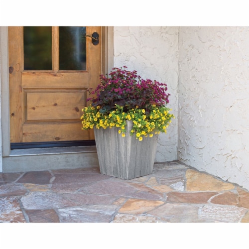 Suncast 16 Inch Farmington Decorative Rustic Wood Finish Garden Planter, White Perspective: right