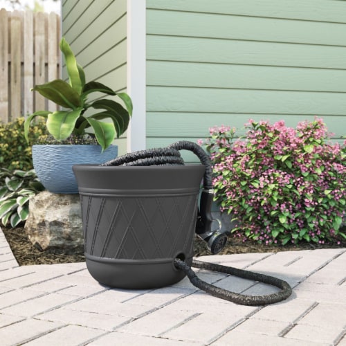 Suncast 14 x 12 Resin Decorative Hideaway Outdoor Garden Hose Storage Pot, Gray Perspective: right