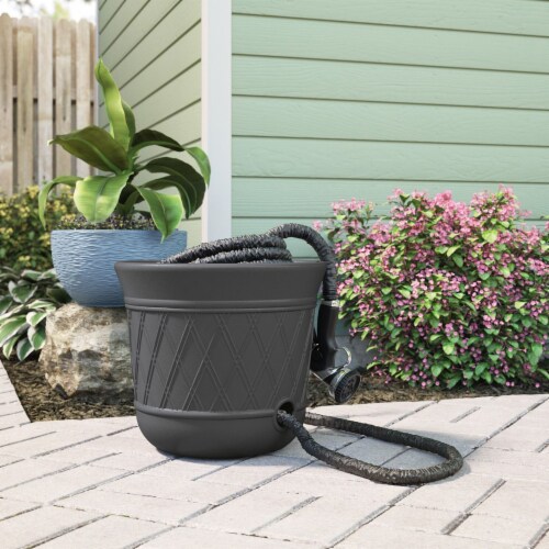Suncast 14 x 12 Resin Decorative Hideaway Outdoor Garden Hose Storage Pot, Gray Perspective: right