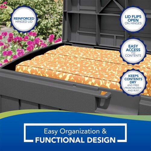 Suncast 50 Gallon Medium Resin Outdoor Storage Deck Box with Lid, Peppercorn Perspective: right