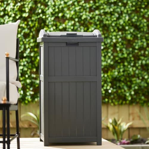 33 Gallon Hideaway Can Resin Outdoor Trash with Lid Use in Backyard