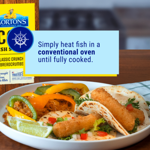 Gorton’s Crunchy Breaded Fish Sticks, Wild Caught Cod, Crunchy Breadcrumbs, Frozen Perspective: right