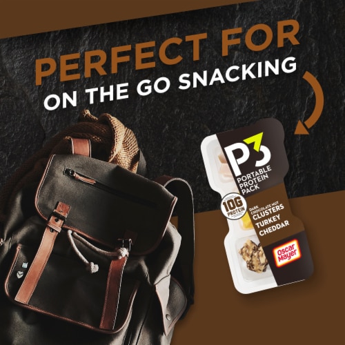 P3 Portable Protein Snack Pack with Dark Chocolate Almond Nut Clusters Turkey & Cheddar Cheese Perspective: right
