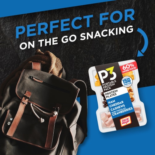 P3 Portable Protein Snack Pack with Ham Cashews Cheddar Cheese & Dark Chocolate Cranberries Perspective: right