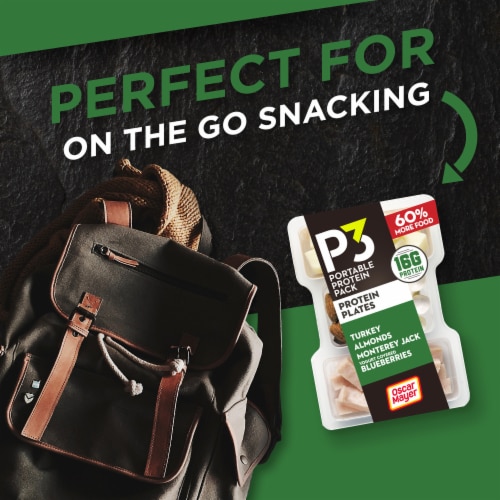 P3 Portable Protein with Turkey Almonds Jack Cheese & Yogurt Covered Blueberries Snack Pack Perspective: right