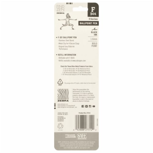 F-301 Ballpoint Stainless Steel Retractable Pen, Bold Point, 1.6mm, Black Ink, 2-Count Perspective: right