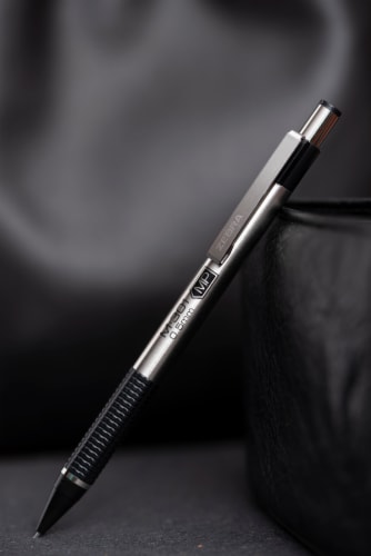 Zebra M-301 Stainless Steel Mechanical Pencil, 0.5mm Point Size, Black Grip 2pk (54012) Perspective: right