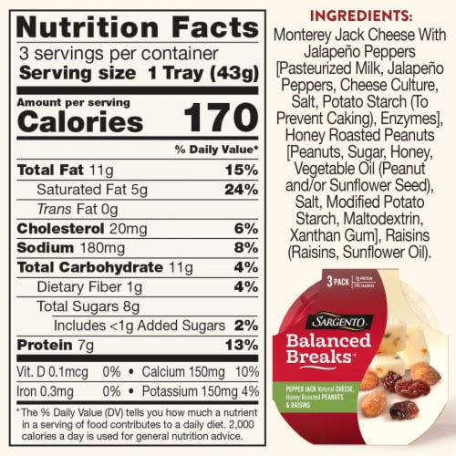 Sargento® Balanced Breaks® Pepper Jack Cheese Peanuts & Raisins Snack Kit Perspective: right
