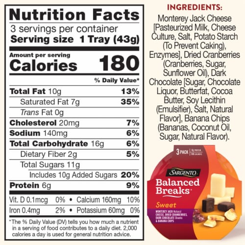 Sargento® Sweet Balanced Breaks® Monterey Jack Cranberries Dark Chocolate & Banana Chips Snack Kit