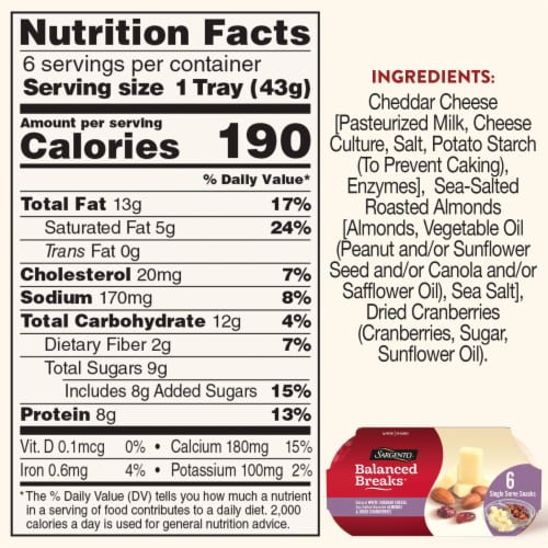 Sargento® Balanced Breaks® White Cheddar Cheese Almonds & Dried Cranberries Snack Kit Perspective: right