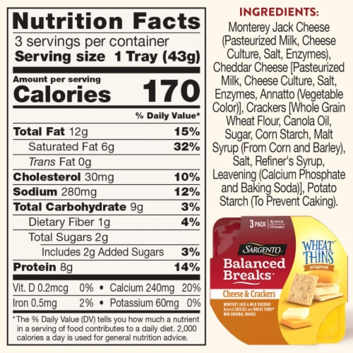 Sargento® Balanced Breaks® Monterey Jack and Mild Cheddar Cheese with Mini Wheat Thins Snack Pack Perspective: right