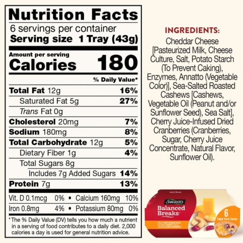 Sargento® Balanced Break® Sharp Cheddar Cheese Cashews & Dried Cranberries Snack Kits Perspective: right