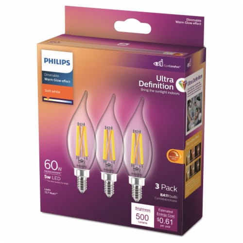 Philips 5-Watt (60-Watt) B11 Candle LED Dimmable Flicker Free Light Bulb - Soft White (2700K) Perspective: right