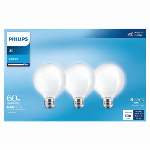 Philips 5.5 Watt 60 Watt G25 Globe LED Light Bulb Daylight 5000K 3 pk Fred Meyer