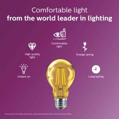 Philips 4-Watt (40-Watt) A19 LED Yellow Party Light Bulb Perspective: right