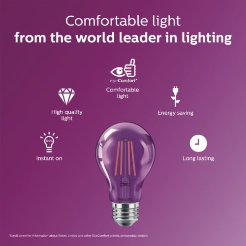 Philips 4-Watt (40-Watt) A19 LED Purple Party Light Bulb Perspective: right