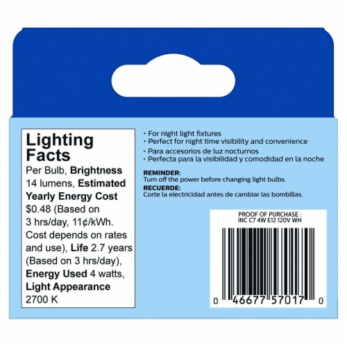 Philips 4-Watt C7 Incandescent Dimmable Light Bulb - Soft White (2700K) Perspective: right