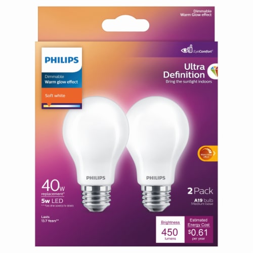 Philips 5.6-Watt (40-Watt) A19 LED Dimmable Flicker Free Light Bulb - Soft White (2700K) Perspective: right