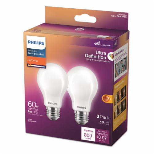 Philips 8-Watt (60-Watt) A19 LED Dimmable Flicker Free Light Bulb - Soft White (2700K) Perspective: right