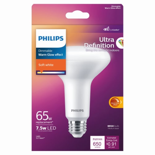 Philips 7.5-Watt (65-Watt) BR30 Reflector LED Dimmable Flicker Free Light Bulb - Soft White (2700K) Perspective: right