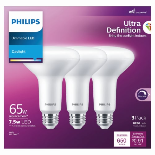 Philips 7.5-Watt (65-Watt) BR30 Reflector Daylight (5000K) LED Dimmable Light Bulb Perspective: right