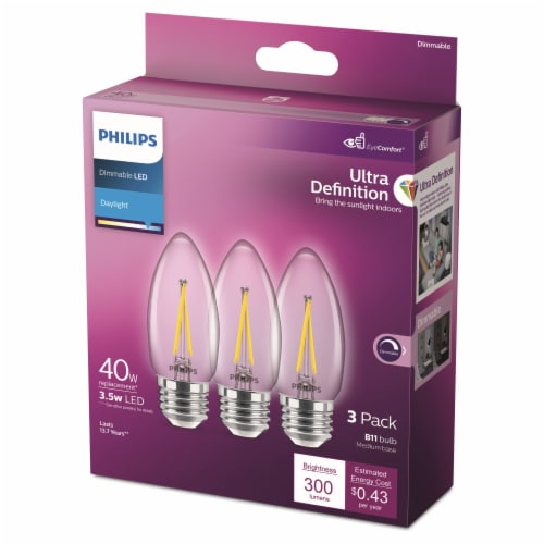 Philips Ultra Definition 3.5 Watts 40-Watt B11 Clear Daylight Light Bulbs 5000K Perspective: right