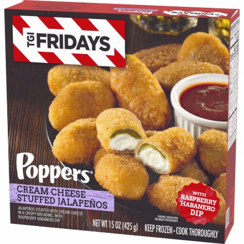 TGIF Cream Cheese Stuffed Jalapeno Poppers Frozen Snacks with Raspberry Habanero Dip Perspective: right
