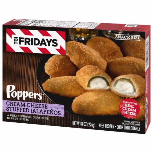 TGI Fridays Frozen Appetizers Cream Cheese Stuffed Jalapeno Poppers Box Perspective: right