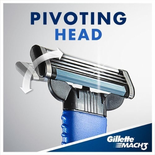 Gillette Mach3 Men's Smooth Blue Pivot 3-Blade Disposable Razors Perspective: right